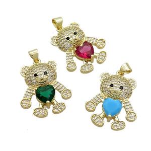 Copper Bear Pendant Pave Zircon Gold Plated Mixed, approx 16-22mm