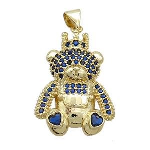 Copper Bear Pendant Pave Blue Zircon Gold Plated, approx 21-25mm