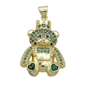 Copper Bear Pendant Pave Green Zircon Gold Plated, approx 21-25mm
