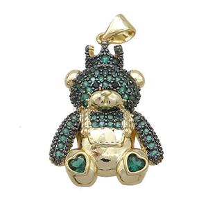 Copper Bear Pendant Pave Green Zircon Gold Plated, approx 21-25mm