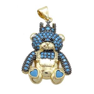 Copper Bear Pendant Pave Turqblue Zircon Gold Plated, approx 21-25mm