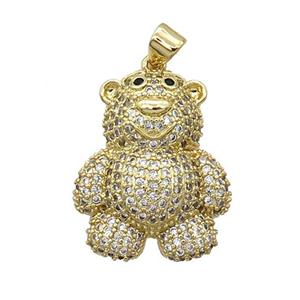 Copper Bear Pendant Pave Zircon Gold Plated, approx 18-26mm