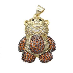Copper Bear Pendant Pave Orange Zircon Gold Plated, approx 18-26mm