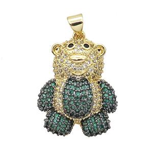 Copper Bear Pendant Pave Green Zircon Gold Plated, approx 18-26mm