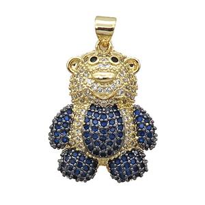 Copper Bear Pendant Pave Blue Zircon Gold Plated, approx 18-26mm