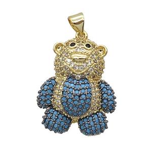 Copper Bear Pendant Pave Turqblue Zircon Gold Plated, approx 18-26mm
