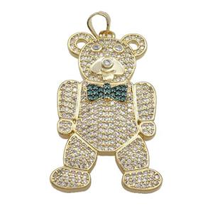 Copper Bear Pendant Pave Zircon Gold Plated, approx 20-25mm