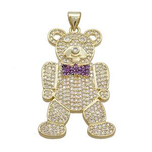 Copper Bear Pendant Pave Zircon Gold Plated, approx 20-25mm