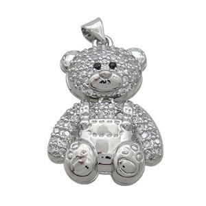 Copper Bear Pendant Pave Zircon Platinum Plated, approx 21-27mm