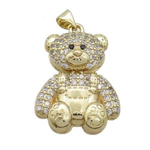 Copper Bear Pendant Pave Zircon Gold Plated, approx 21-27mm