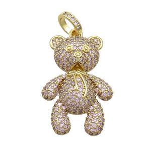 Copper Bear Pendant Pave Pink Zircon Gold Plated, approx 22-35mm, 8mm