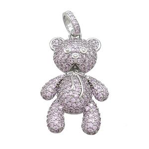 Copper Bear Pendant Pave Pink Zircon Platinum Plated, approx 22-35mm, 8mm
