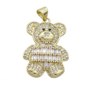 Copper Bear Pendant Pave Zircon Gold Plated, approx 19-25mm