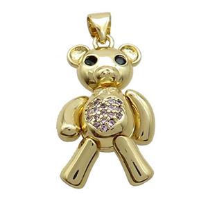 Copper Bear Pendant Pave Pink Zircon Gold Plated, approx 18-25mm