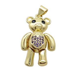 Copper Bear Pendant Pave Zircon Gold Plated, approx 18-25mm
