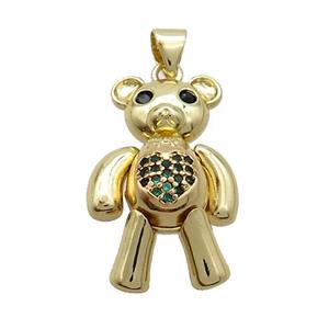 Copper Bear Pendant Pave Green Zircon Gold Plated, approx 18-25mm