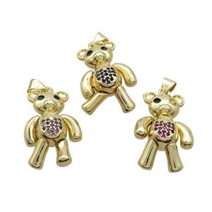 Copper Bear Pendant Pave Zircon Gold Plated Mixed, approx 18-25mm