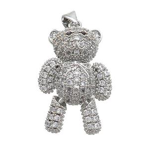 Copper Bear Pendant Pave Zircon Platinum Plated, approx 18-28mm