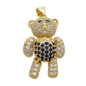 Copper Bear Pendant Pave Zircon Black Gold Plated, approx 18-28mm