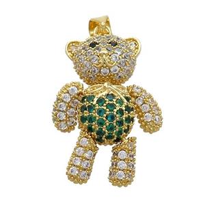 Copper Bear Pendant Pave Zircon Green Gold Plated, approx 18-28mm
