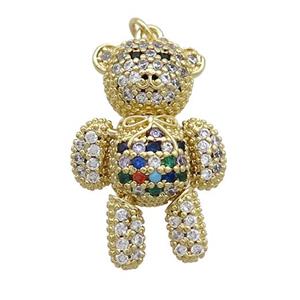 Copper Bear Pendant Pave Zircon Multicolor Gold Plated, approx 18-28mm