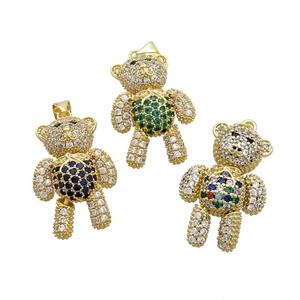 Copper Bear Pendant Pave Zircon Gold Plated Mixed, approx 18-28mm