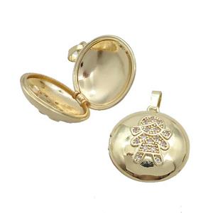 Copper Locket Pendant Pave Zircon Coin Circle Girl Gold Plated, approx 18mm