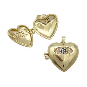 Copper Locket Pendant Pave Zircon Heart Eye Gold Plated, approx 18mm