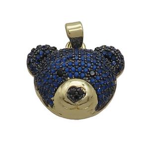Copper Bear Pendant Pave Blue Zircon Gold Plated, approx 17-20mm