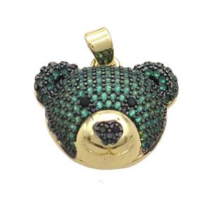 Copper Bear Pendant Pave Green Zircon Gold Plated, approx 17-20mm