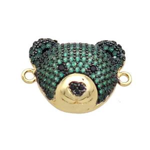 Copper Bear Connector Pave Green Zircon Gold Plated, approx 17-20mm
