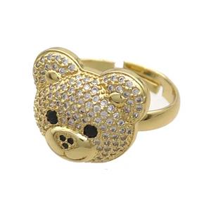 Copper Bear Rings Pave Zircon Adjustable Gold Plated, approx 15-17.5mm, 18mm dia