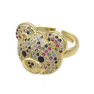 Copper Bear Rings Pave Zircon Adjustable Gold Plated, approx 15-17.5mm, 18mm dia