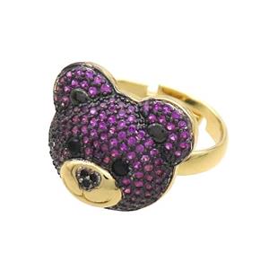Copper Bear Rings Pave Fuchsia Zircon Adjustable Gold Plated, approx 15-17.5mm, 18mm dia
