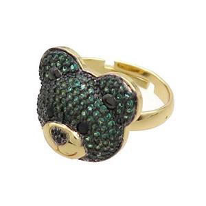 Copper Bear Rings Pave Green Zircon Adjustable Gold Plated, approx 15-17.5mm, 18mm dia