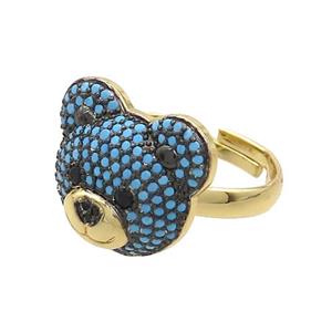 Copper Bear Rings Pave Turqblue Zircon Adjustable Gold Plated, approx 15-17.5mm, 18mm dia