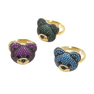 Copper Bear Rings Pave Zircon Adjustable Gold Plated Mixed, approx 15-17.5mm, 18mm dia