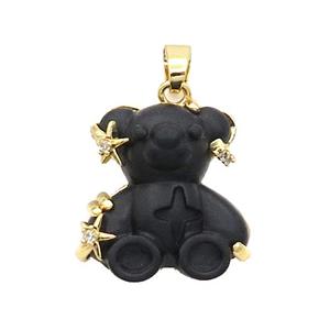 Black Resin Bear Pendant Copper Gold Plated, approx 16-22mm