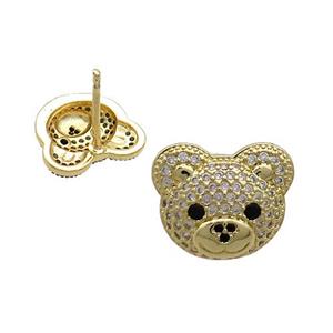 Copper Bear Stud Earrings Pave Zircon Gold Plated, approx 12-14mm