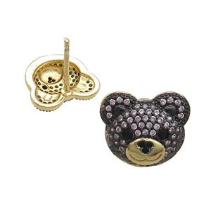 Copper Bear Stud Earrings Pave Zircon Gold Plated, approx 12-14mm