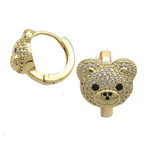 Copper Hoop Earrings Pave Zircon Bear Gold Plated, approx 10-12mm, 14mm dia