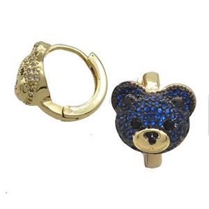 Copper Hoop Earrings Pave Blue Zircon Bear Gold Plated, approx 10-12mm, 14mm dia