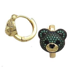 Copper Hoop Earrings Pave Green Zircon Bear Gold Plated, approx 10-12mm, 14mm dia