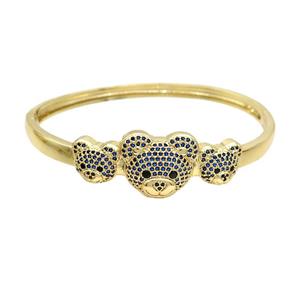 Copper Bear Bangle Pave Blue Zircon Gold Plated, approx 10-12mm, 14-17mm, 50-60mm dia