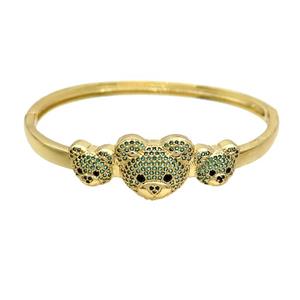 Copper Bear Bangle Pave Green Zircon Gold Plated, approx 10-12mm, 14-17mm, 50-60mm dia