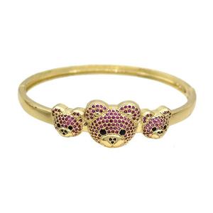 Copper Bear Bangle Pave Fuchsia Zircon Gold Plated, approx 10-12mm, 14-17mm, 50-60mm dia