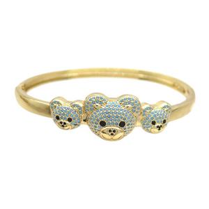 Copper Bear Bangle Pave Turqblue Zircon Gold Plated, approx 10-12mm, 14-17mm, 50-60mm dia