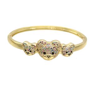 Copper Bear Bangle Pave Zircon Multicolor Gold Plated, approx 10-12mm, 14-17mm, 50-60mm dia