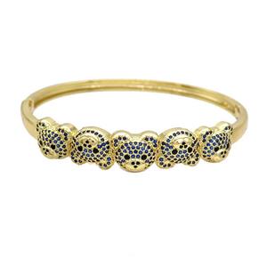 Copper Bear Bangle Pave Blue Zircon Gold Plated, approx 10-12mm, 50-60mm dia