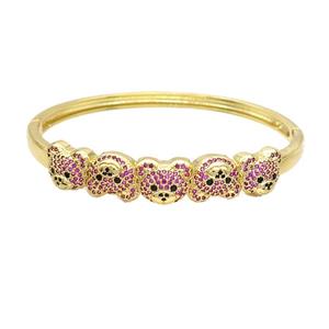 Copper Bear Bangle Pave Fuchsia Zircon Gold Plated, approx 10-12mm, 50-60mm dia